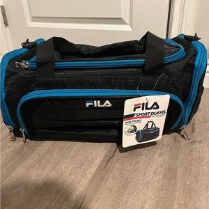 NEW FILA Blue Black Neon Green Duffel Bag For Gym/ Travel